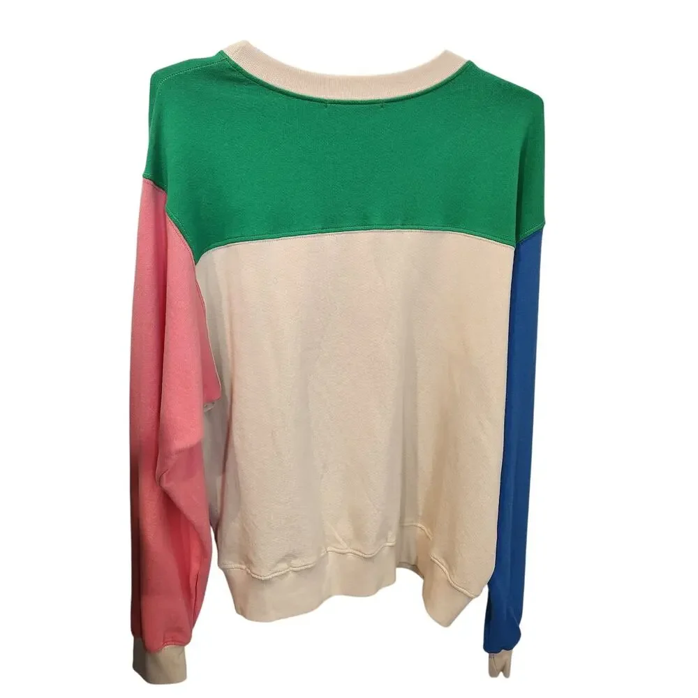 Free People X Daydreamer Crest colorblock cream sweatshirt size large